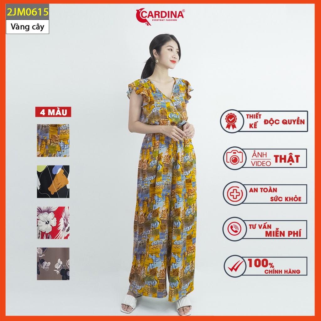 Đồ bộ nữ CARDINA chất lụa Mango cao cấp đồ bay Jumpsuit áo cộc tay quần dài họa tiết 2JM01