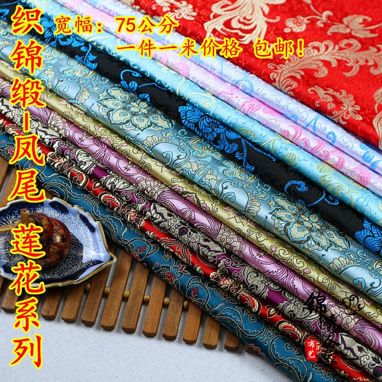Vải Lụa Satin Họa Tiết Hoa Sen Dùng May Sườn Xám / Hán Phục / Hán Phục