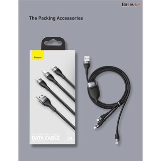 Cáp sạc nhanh 3 đầu Baseus Flash Series 3in1 (USB to Type C/ Lightning/ Micro, 5A/40W Quick Charging & Data Cable)