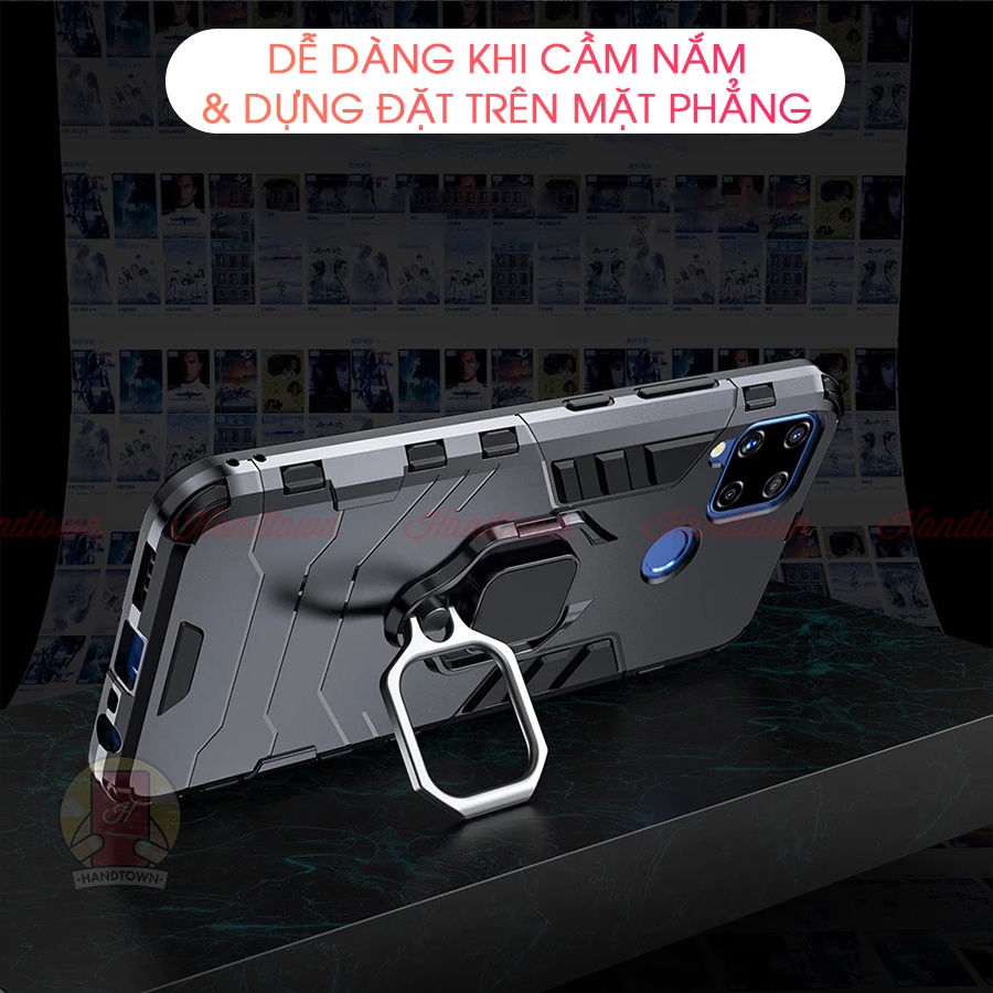 Ốp Lưng Realme C21Y C11 2021 C20 C20A C15 C12 5 Pro Q 2020 Ironman Đen Kèm Iring Chống Sốc Chống Nước Cao Cấp Handtown