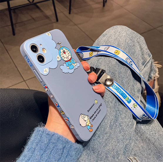 For IPHONE 6 6s 7 8 11 12 Pro Max Mini Plus Case  camera Lanyard Frame Border Pattern Catroon Cute Doraemon Hello Kitty Wrist Strap Housing Casing Cover Ip11 Ip12 Silicone Full Camera  Protector