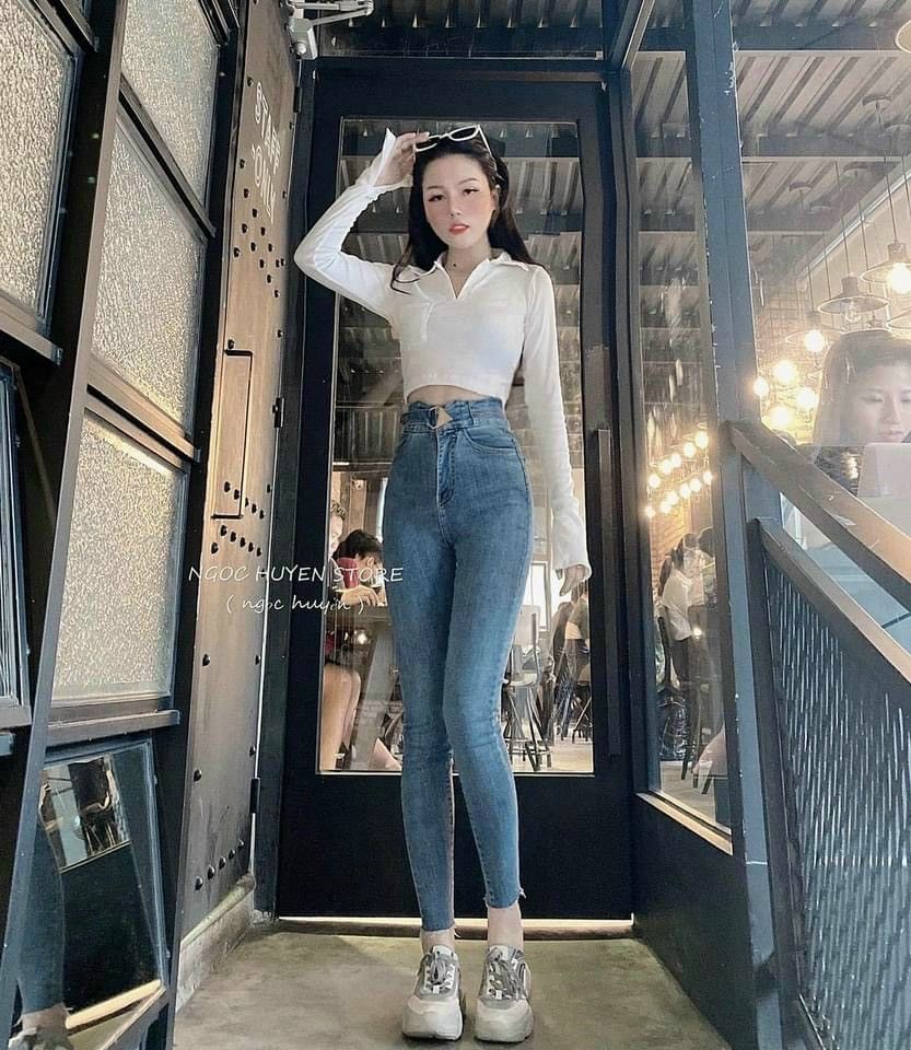 [Mã WASTMAY giảm 15% tối đa 30K đơn 150K] Quần bò jeans cạp khuy dáng ôm hàng đẹp