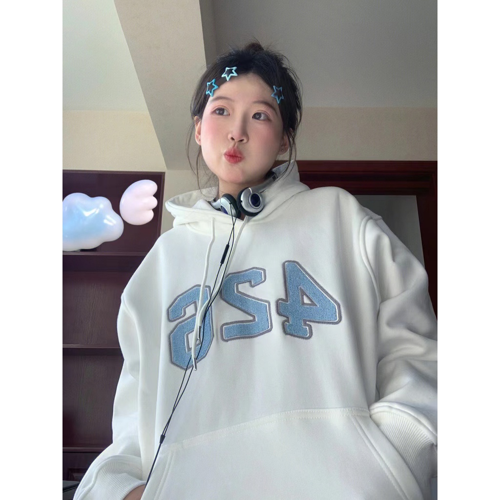 NRVP Áo Hoodie Tay Dài Oversize In Họa Tiết Phong Cách Hàn Quốc Kiểu Mới Cho Nam / Nữ