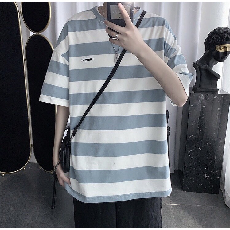 Áo thun tay lỡ form rộng - phông nam nữ cotton oversize - T shirt sọc tem tròn - 2N Unisex