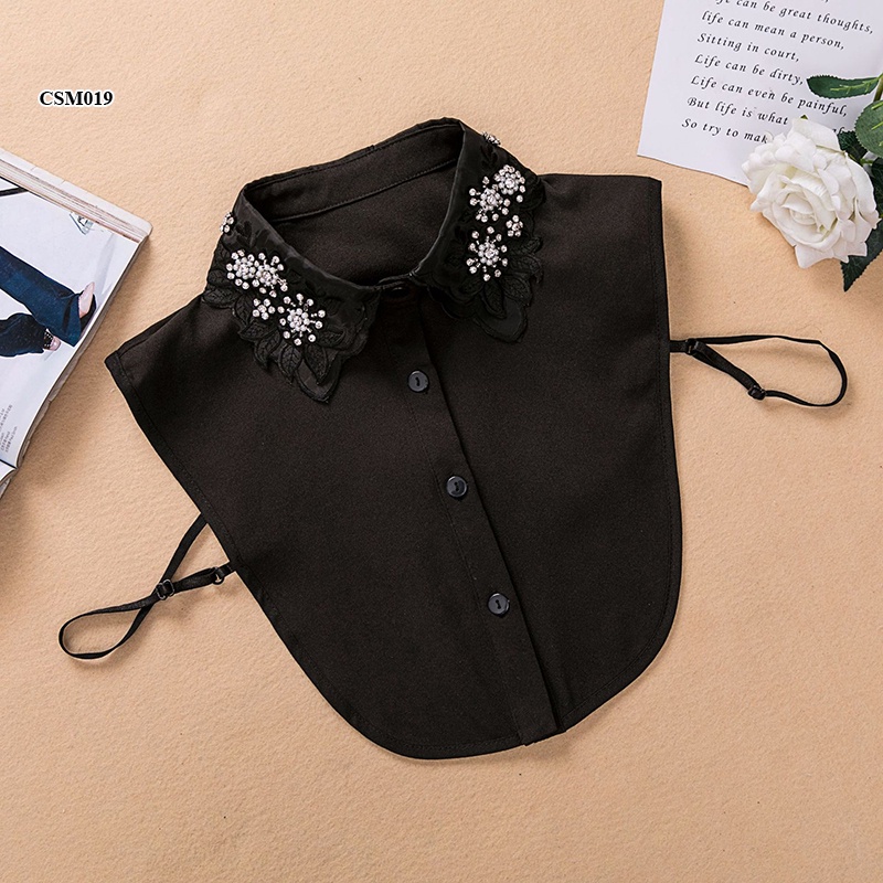 CSM019 - Cổ áo sơ mi phong cách Hàn quốc voan đính đá cao cấp - cho phái nữ vẻ đẹp trẻ trung, tinh tế