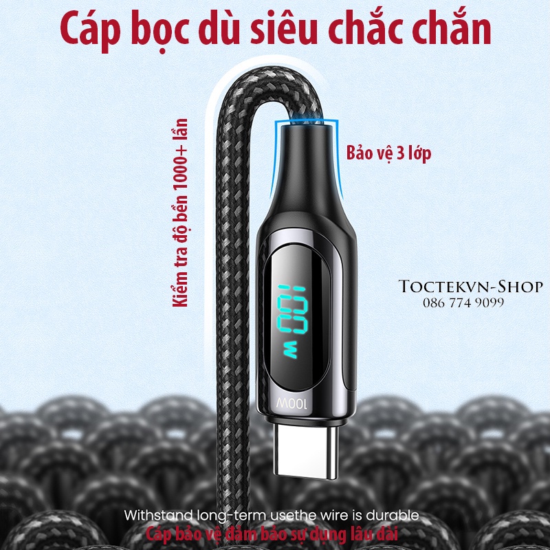 Cáp sạc nhanh C to C 100W Display Fast Charging Data Cable