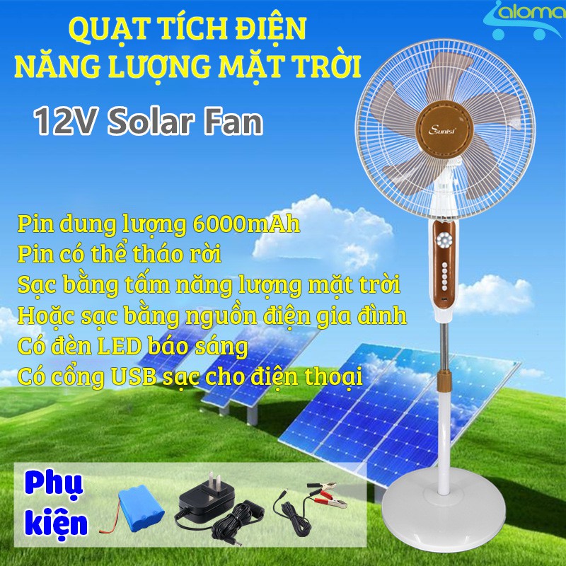 Quạt tích điện năng lượng mặt trời Sunisi DC51 nguồn điện gia đình hoặc điện mặt trời -Siêu tiết kiệm điện