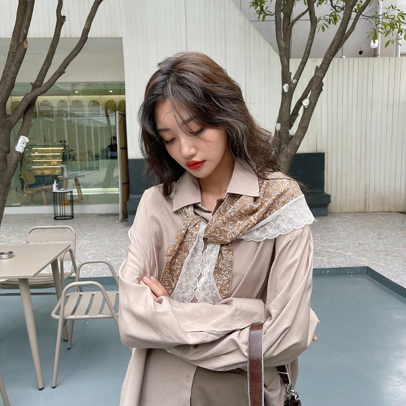 Khăn Choàng Cổ Giả Thắt Nút Họa Tiết Kẻ Sọc Chống Nắng Mùa Hè Phong Cách Hàn Quốc Cho Nữ