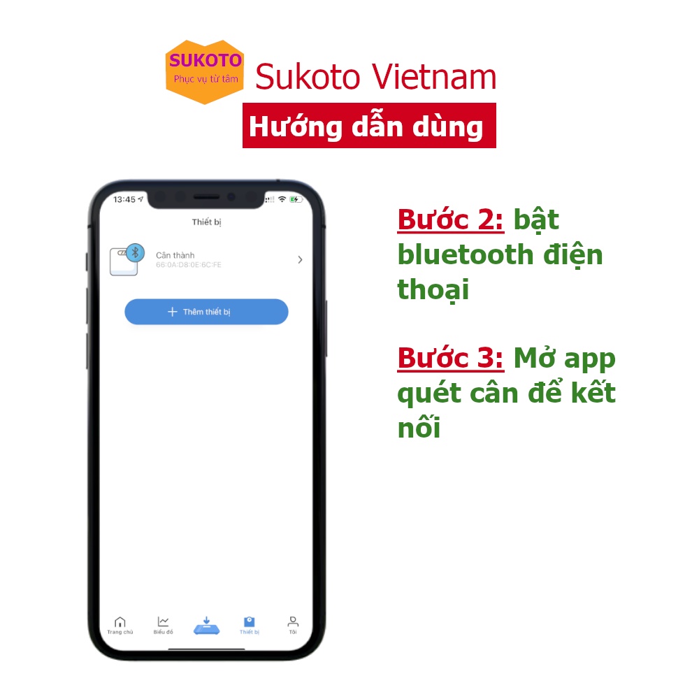 Cân điện tử sức khỏe Bluetooth SUKOTO – Phân tích sức khỏe qua 12 chỉ số