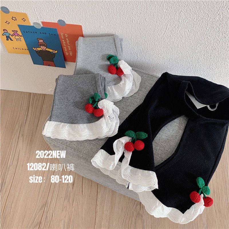 Quần Legging Ống Loe Phối Ren Thời Trang Mùa Thu 2022 Cho Bé Gái