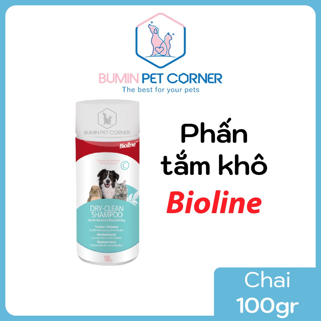 Bột tắm khô cho chó mèo thỏ Bioline chai 100gr