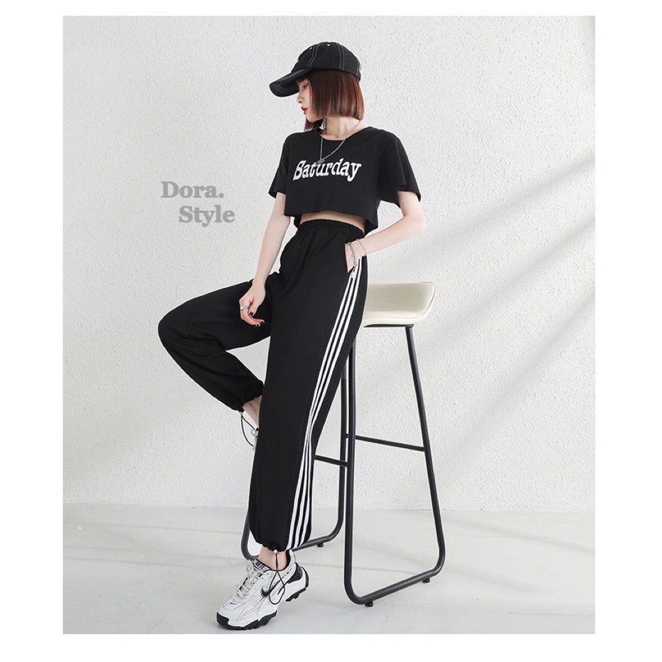 Quần Jogger Unisex Quần Thể Thao Có Sọc Bo Gấu Dora Style
