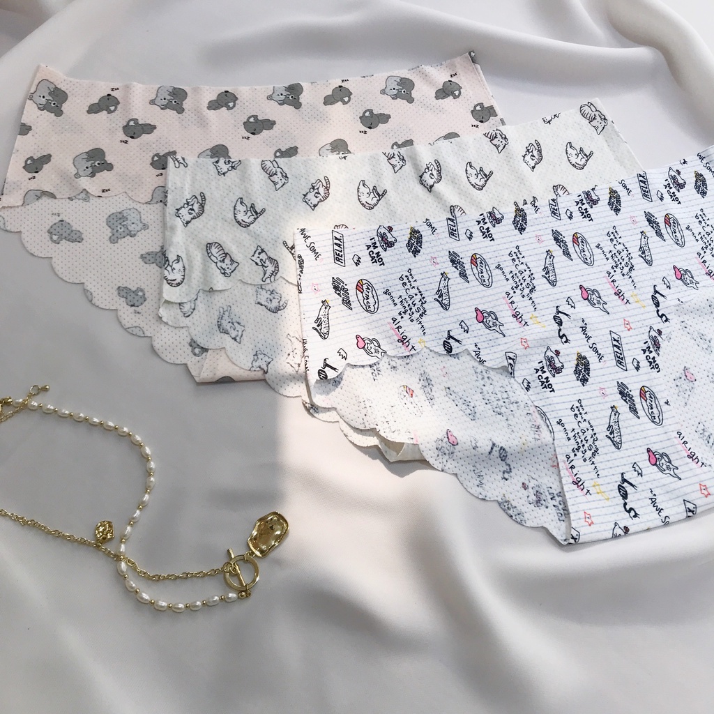 Quần lót nữ thun hoạ tiết Cartoon viền cắt gợn sóng không đường may