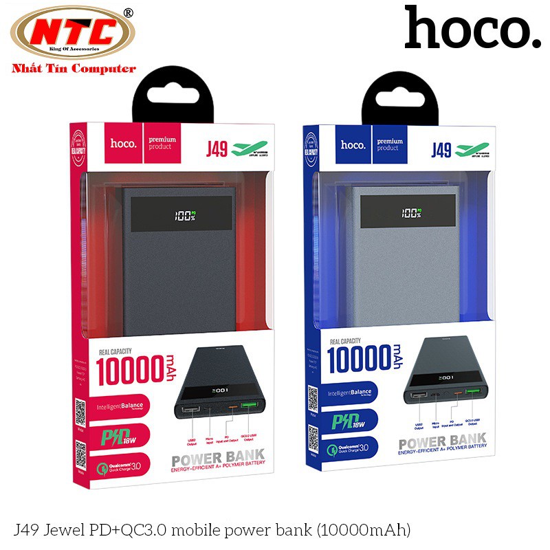 Pin sạc dự phòng Hoco J49 Jewel 10000mAh lõi polymer, sạc nhanh QC 3.0, sạc PD