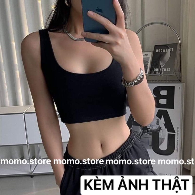 Áo croptop 2 dây nữ kiểu cổ chữ U năng động mát mẻ chất đẹp dày dặn