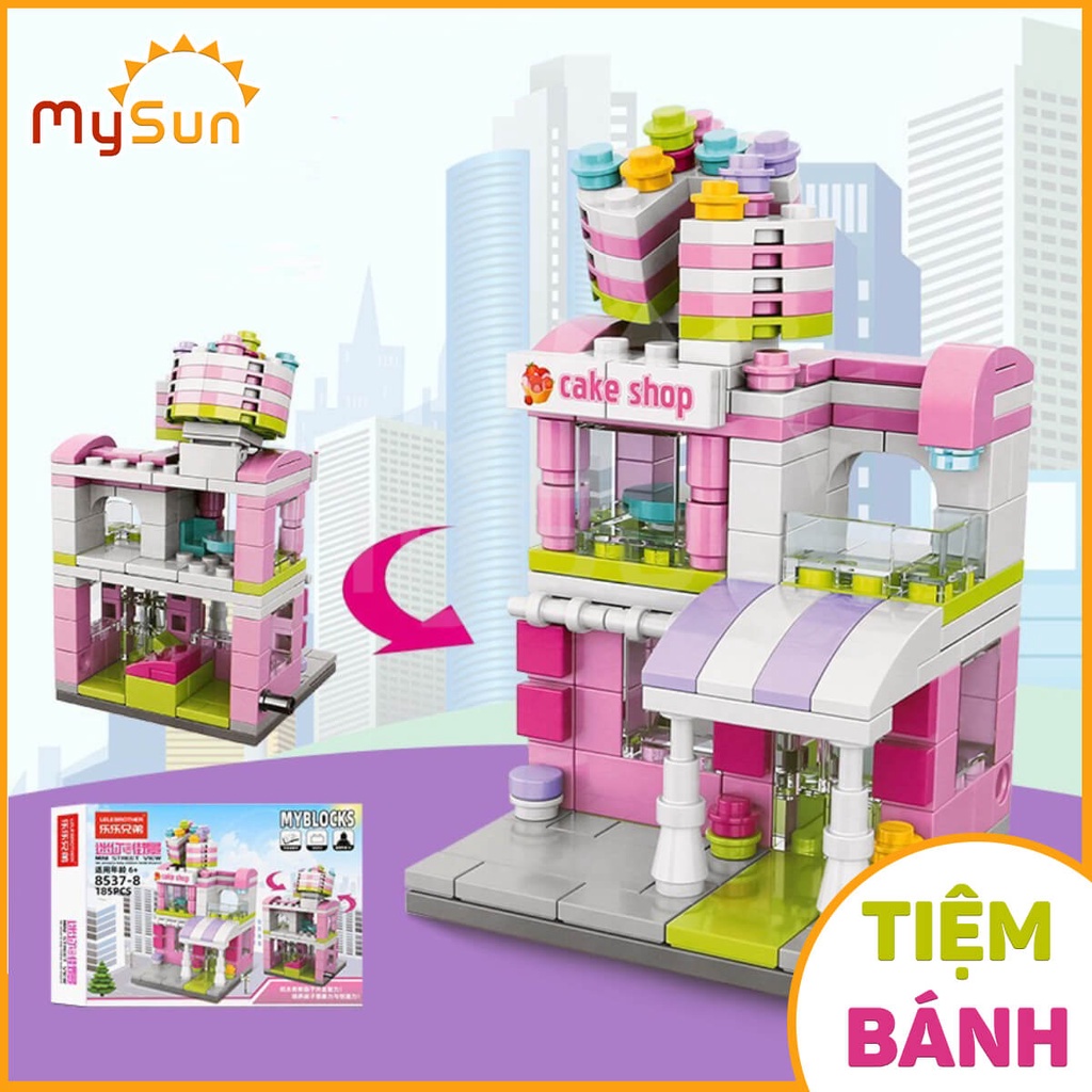 Bộ đồ chơi lắp ráp ghép xếp mô hình nhà hàng, siêu thị, cà phê thành phố city sáng tạo cho bé gái, trai MySun