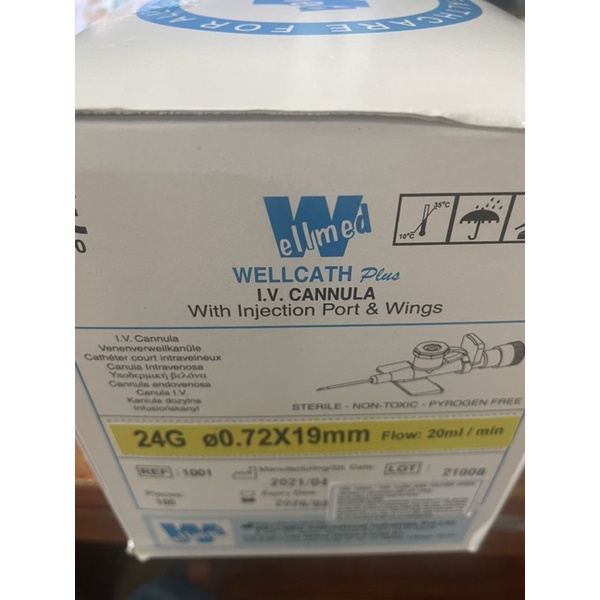 Kim luồn tĩnh mạch có cánh, có cổng các cỡ Wellmed - Ấn Độ ( hộp 100 cái )