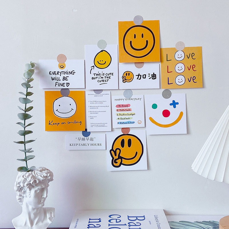 Set 11 thẻ giấy dán tường hình mặt cười dễ thương xinh xắn trang trí tường