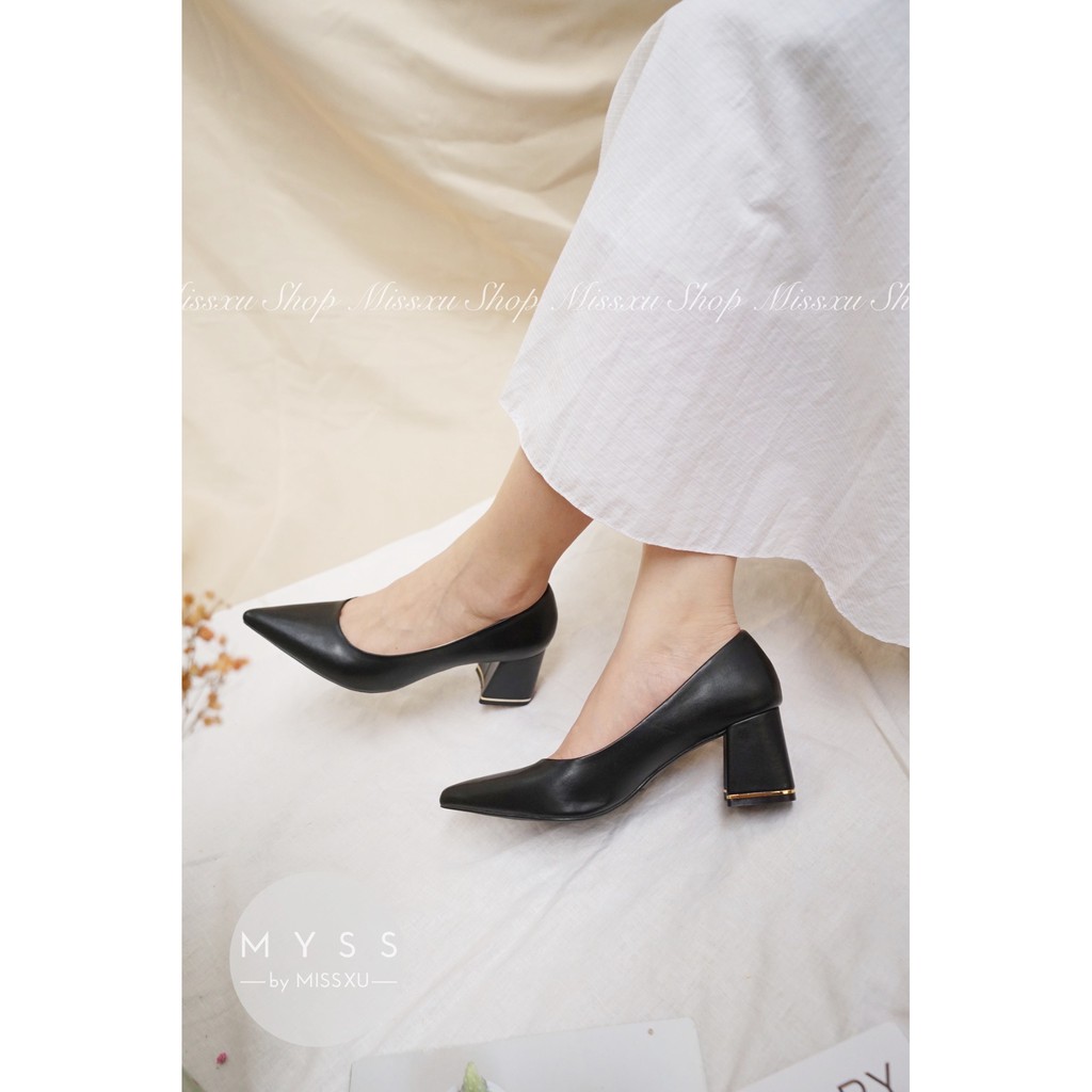 Giày nữ mũi nhọn bít gót viền vàng 6cm thời trang MYSS - CG197