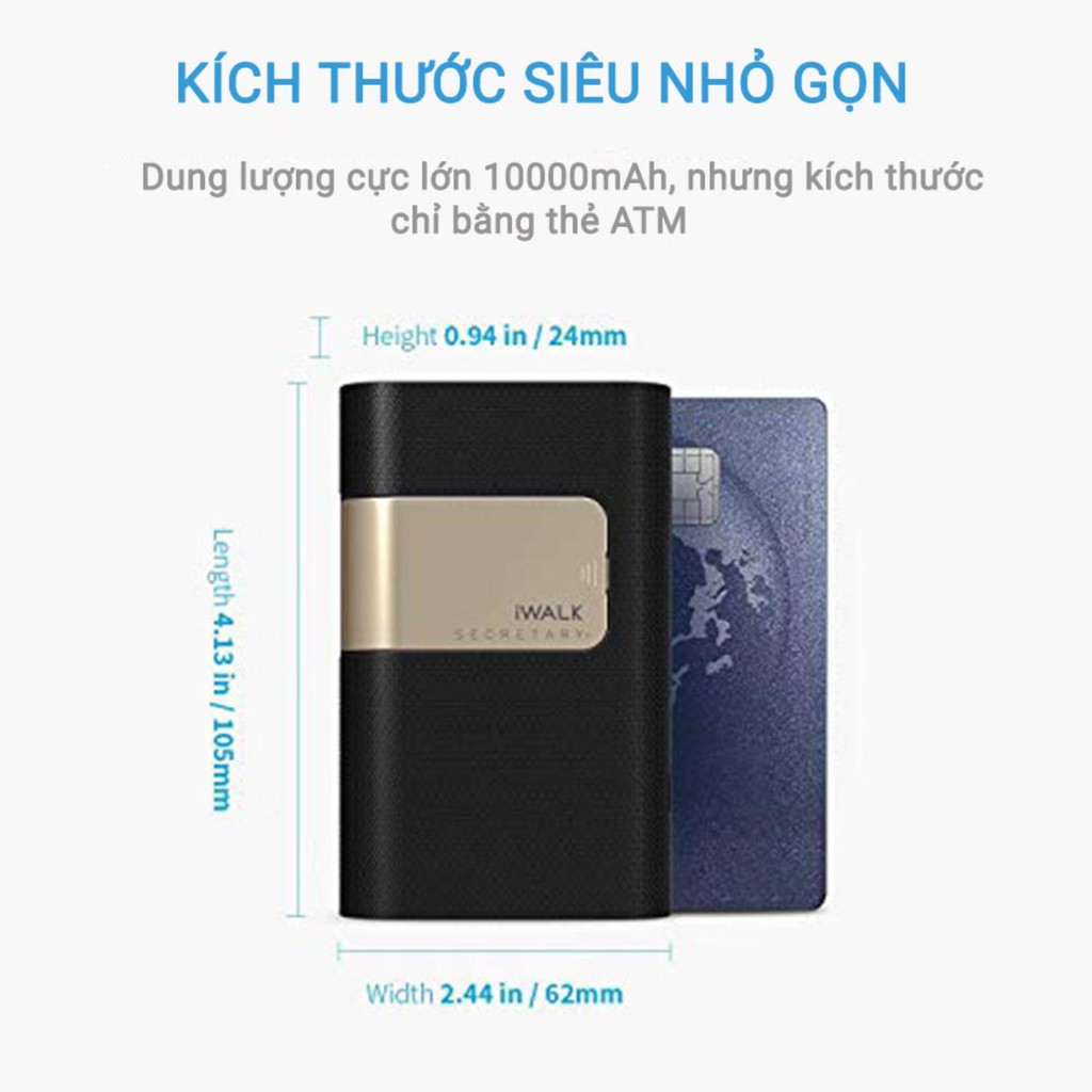 [Mã 2404EL10K giảm 10K đơn 20K] Sạc dự phòng iWALK Secretary PD Lithium ion 10000mAh/3.6V 36Wh - SBS100C