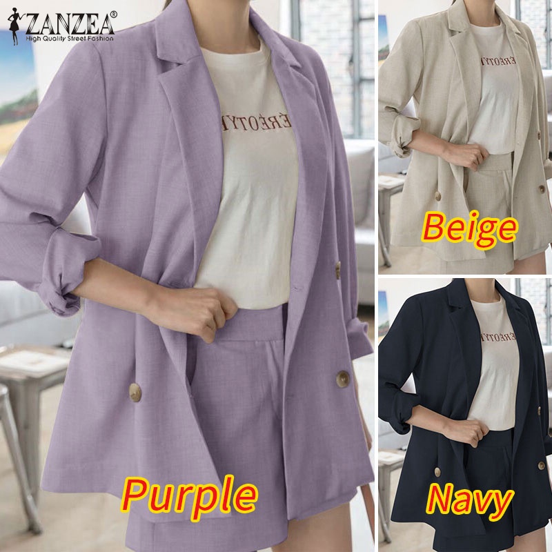 Zanzea Bộ Áo Tay Dài Có Túi + Quần Dài Lưng Thun Màu Trơn Dành Cho Nữ