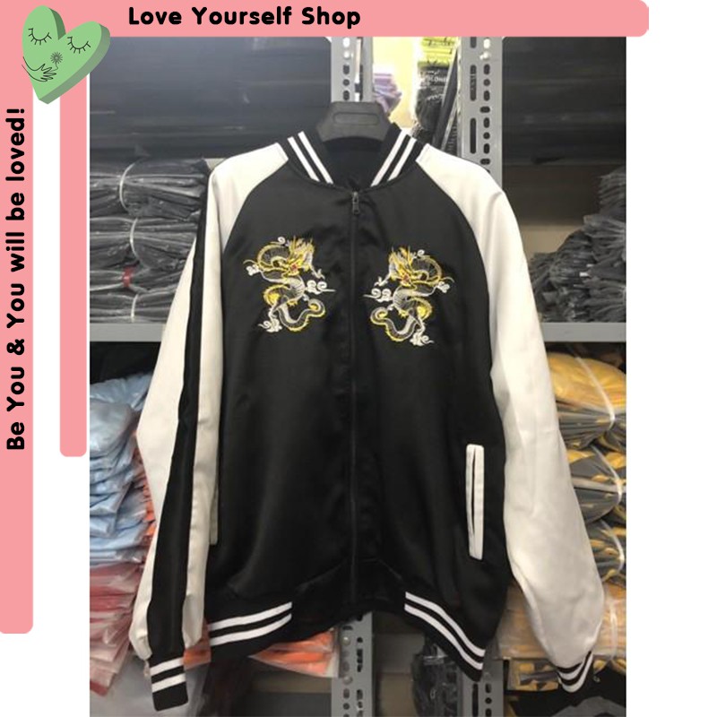 [Có ảnh thật] Áo khoác bomber unisex 2 lớp thêu hình rồng | BigBuy360 - bigbuy360.vn
