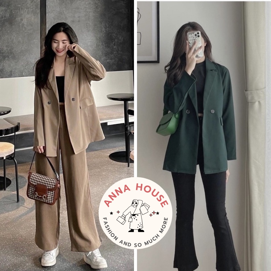 Áo blazer nữ tay dài 1 lớp oversize màu xanh đen be, Áo khoác blazer nữ dáng rộng dài tay phong cách Hàn Quốc xanh lá