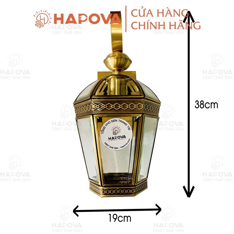 Đèn treo tường ngoài trời trang trí cột cổng bằng Đồng HAPOVA BIVIC 1003  Kèm bóng Edison