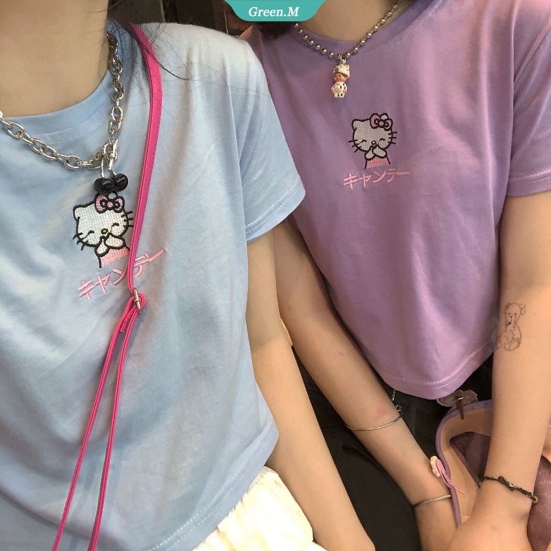 Áo Thun Tay Ngắn Chất Liệu Cotton In Họa Tiết Hello Kitty Thời Trang Mùa Hè Cho Nữ 2021