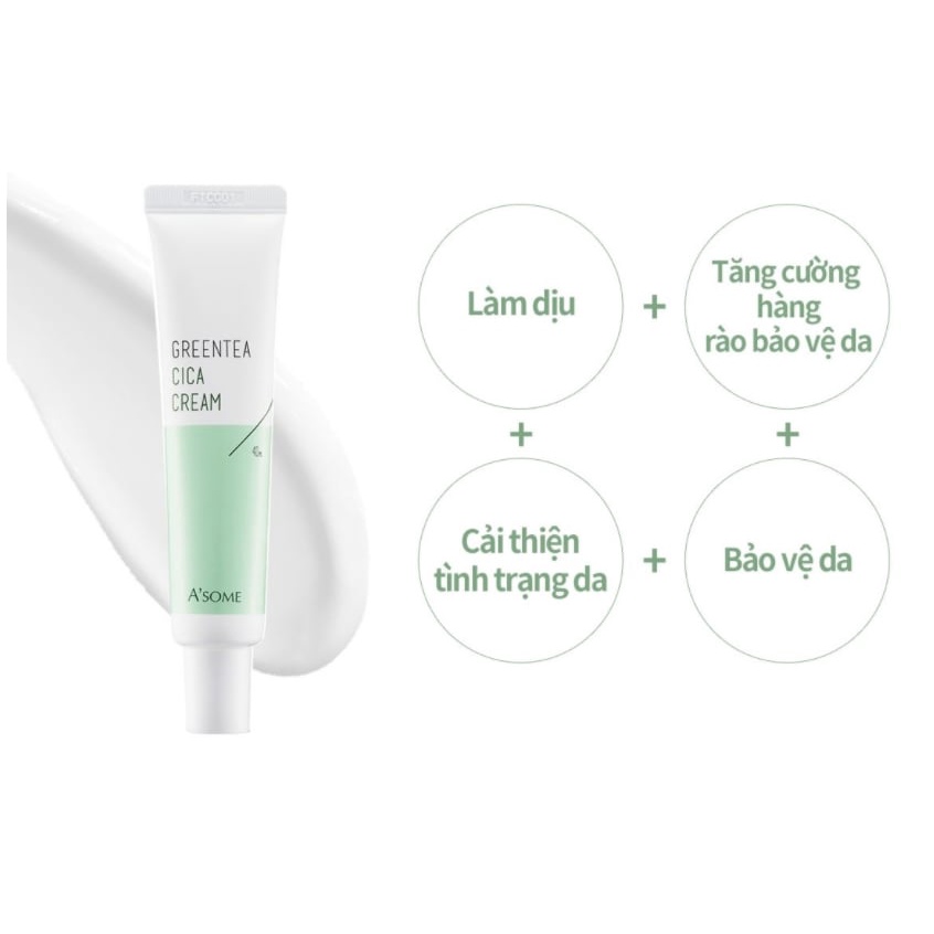 Kem mụn, giảm viêm sưng tấy đỏ chiết xuất trà xanh và rau má A'some Greentea Cica Cream 40ml