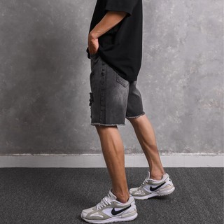 Quần short streetwear cao cấp FNOS BDG màu xám form slimfit jean thun co giãn