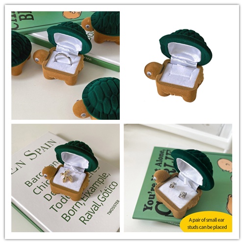 Cod Qipin Hộp Đựng Nhẫn Đính Hôn / Trang Sức Hình Chú Rùa Vui Nhộn Bằng Nhung Vintage