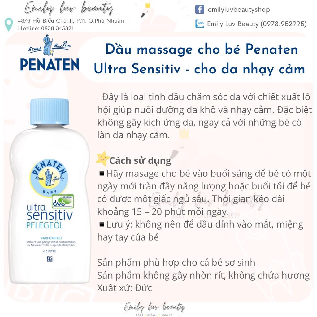 Dầu massage Penaten Intensiv Đức 200ml cho mẹ và bé