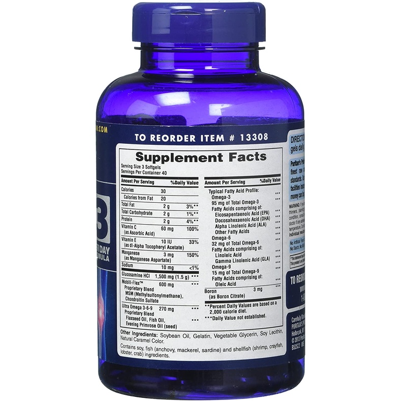 Viên uống bổ xương khớp Double Strength Glucosamine Chondroitine MSM Joint Soother Puritan's Pride của Mỹ 120 viên