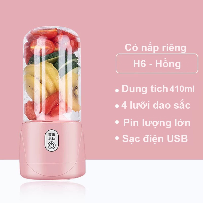 [ 6 lưỡi dao ] Máy Xay Sinh Tố Mini Cầm Tay Sạc Điện Tiện Lợi Dung Tích 500ml 400ml 300ml