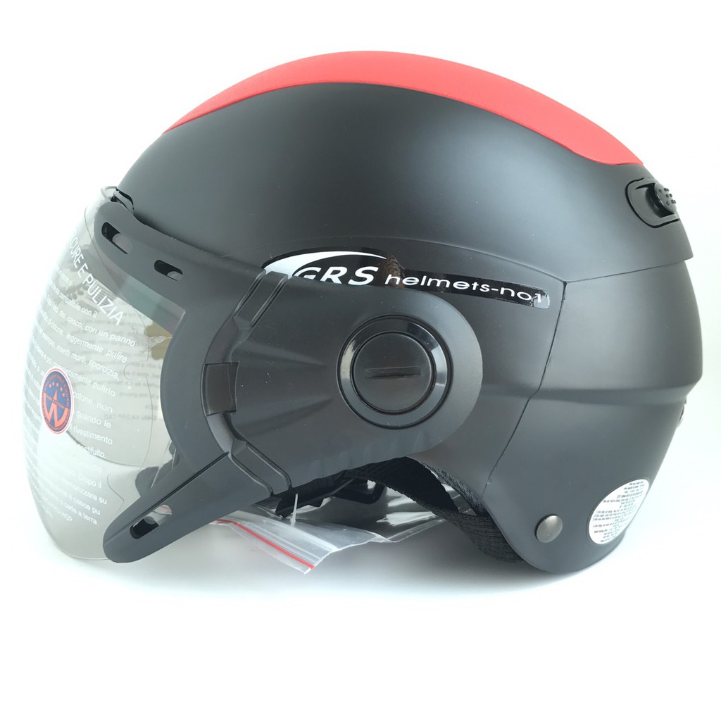 Mũ bảo hiểm 1/2 đầu có kính cao cấp - GRS A102K - Đen nhám line đỏ - Vòng đầu 54-57cm - Bảo hành 12 tháng