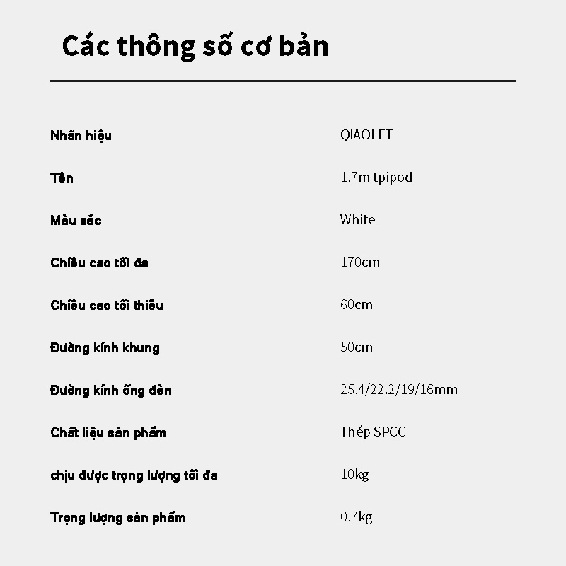 Chân máy chiếu QIAOLET đa năng có thể điều chỉnh từ 30 - 170cm Xoay 360° Chịu tải máy đến 3kg.