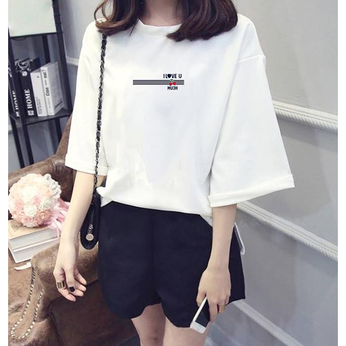 Áo thun tay lỡ Hàn Quốc form rộng in hình I love you so much vải dày mịn TEEWO146