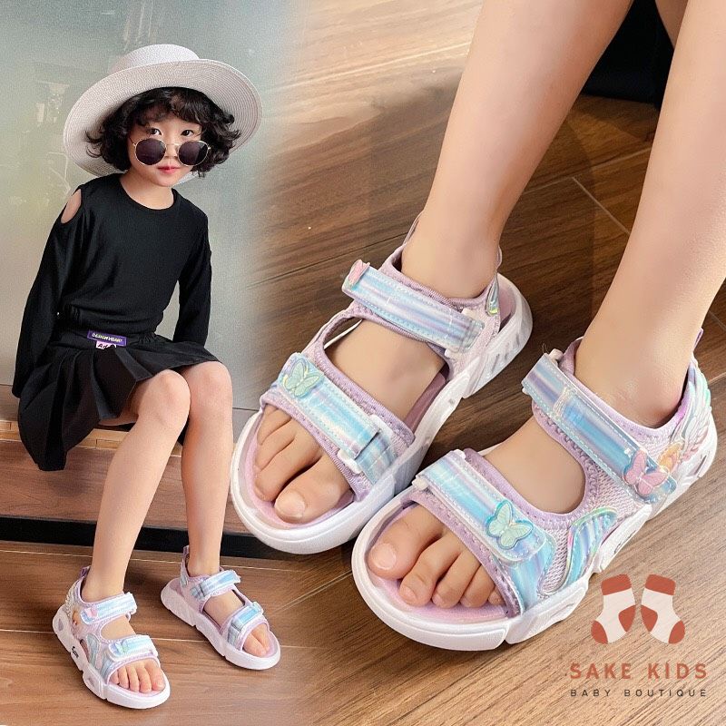 Giày dép sandal siêu nhẹ cho bé gái quai dán gắn Nơ cô gái phối lưới đáng yêu phong cách Hàn Quốc mới nhất YNA02