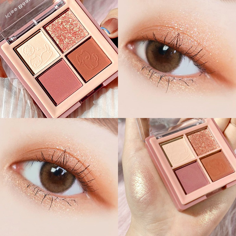 Kiss beauty bảng phấn mắt 4 màu lì và ánh nhũ kết hợp trang điểm tự nhiên | BigBuy360 - bigbuy360.vn