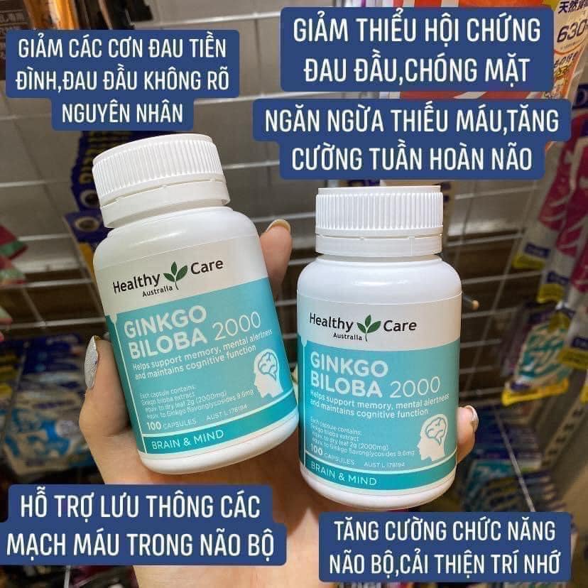 Bổ não Úc Healthy Care Ginkgo Biloba 2000mg -  Lọ100 viên
