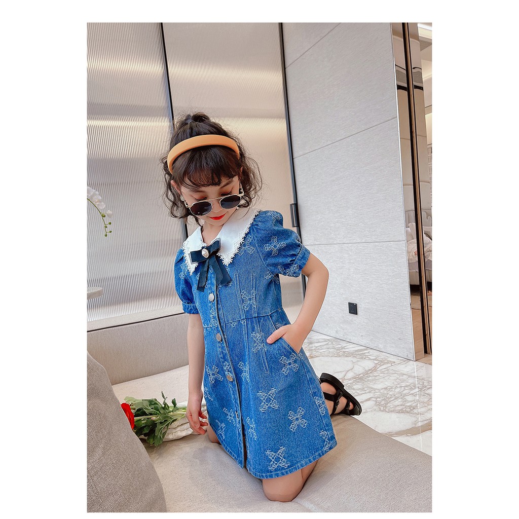 Đầm Denim Phối Ren Dễ Thương Cho Bé Gái