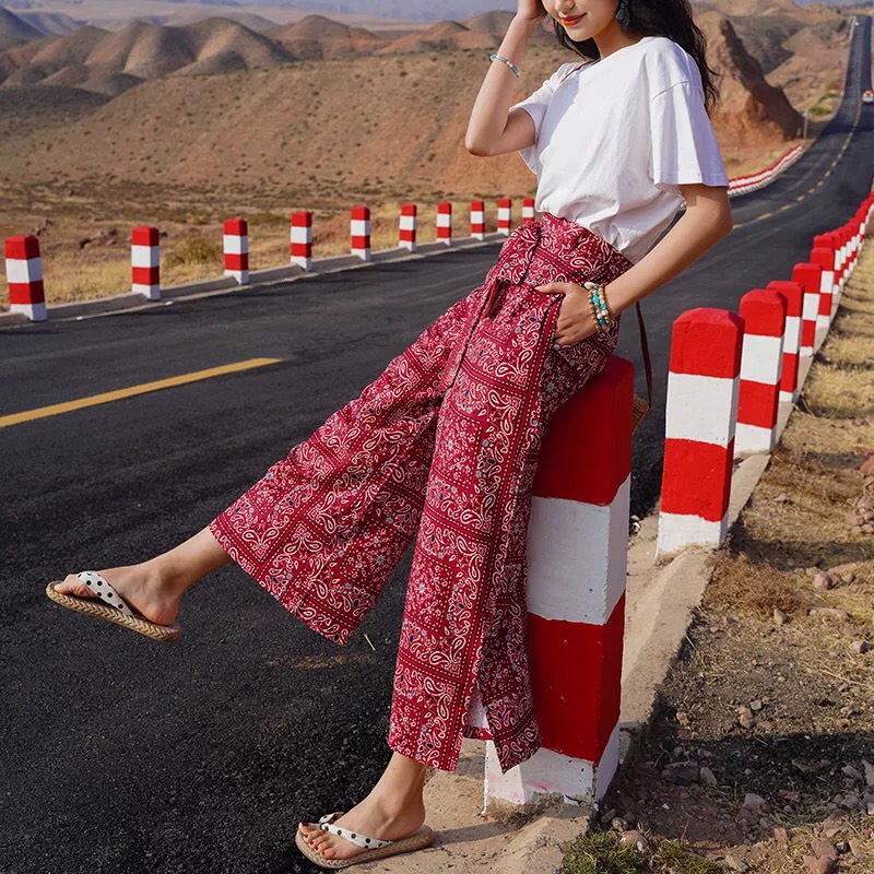 Quần ống rộng Boho nữ phong cách retro hàng Order
