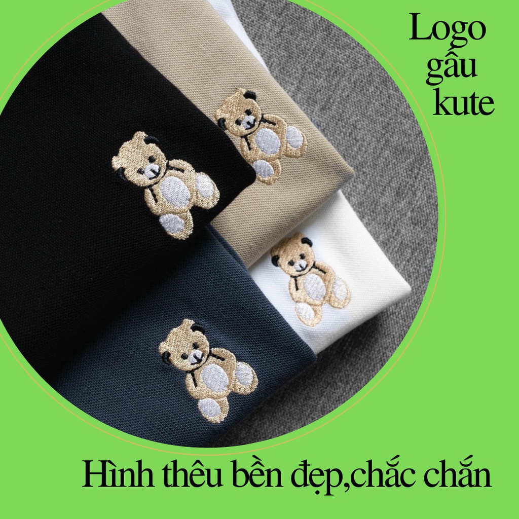 Áo polo nam,áo thun nam ngắn tay cổ bẻ thêu gấu chất cotton mịn mát