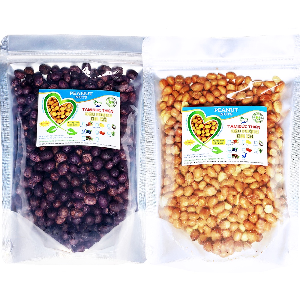 Combo 1KG Đậu Phộng 2 Vị: Da Cá Việt Quất và Rang Muối Tâm Đức Thiện (2 x Túi 500GR)