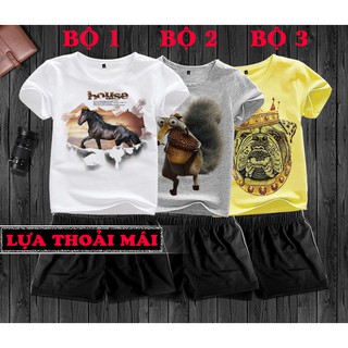 Đồ bộ bé trai gái họa tiết Ngựa trong giấy rách, Sóc ôm hạt dẻ, Vua chó