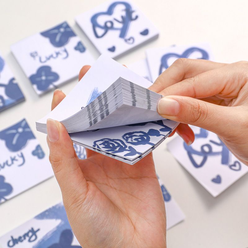 Giấy note ghi chú tone xanh lucky cỏ 4 lá may mắn/ Tệp note dày dặn màu nhã nhặn cho văn phòng học sinh