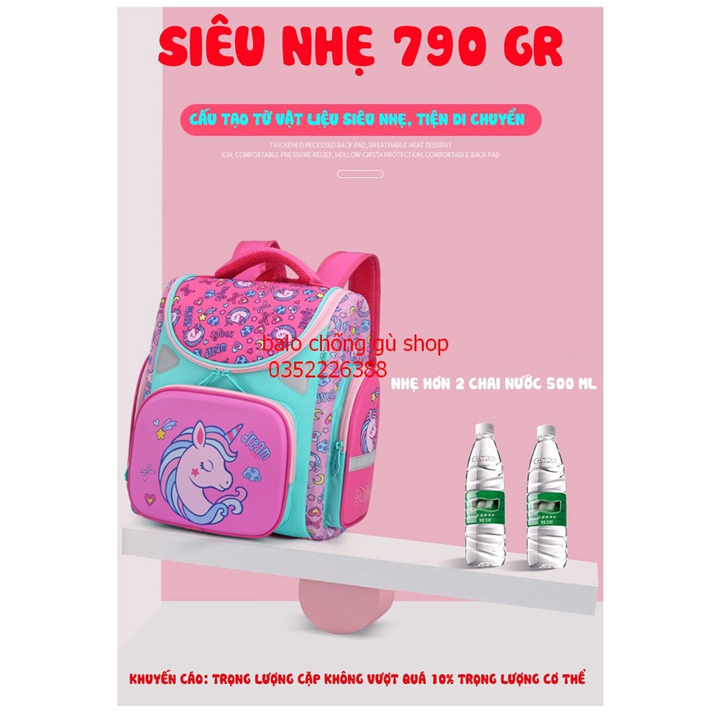 Balo cho bé trai - gái tiểu học, ba lô học sinh nam nữ đi học cấp 1 chống gù, siêu nhẹ.