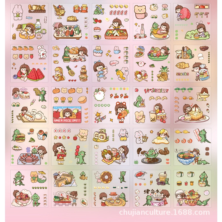 Hộp Set 100 Sticker Trong Suốt Trang Trí Sổ Tay Cute Mũ Bảo Hiểm Bullet Journal Hello Sweet ST2