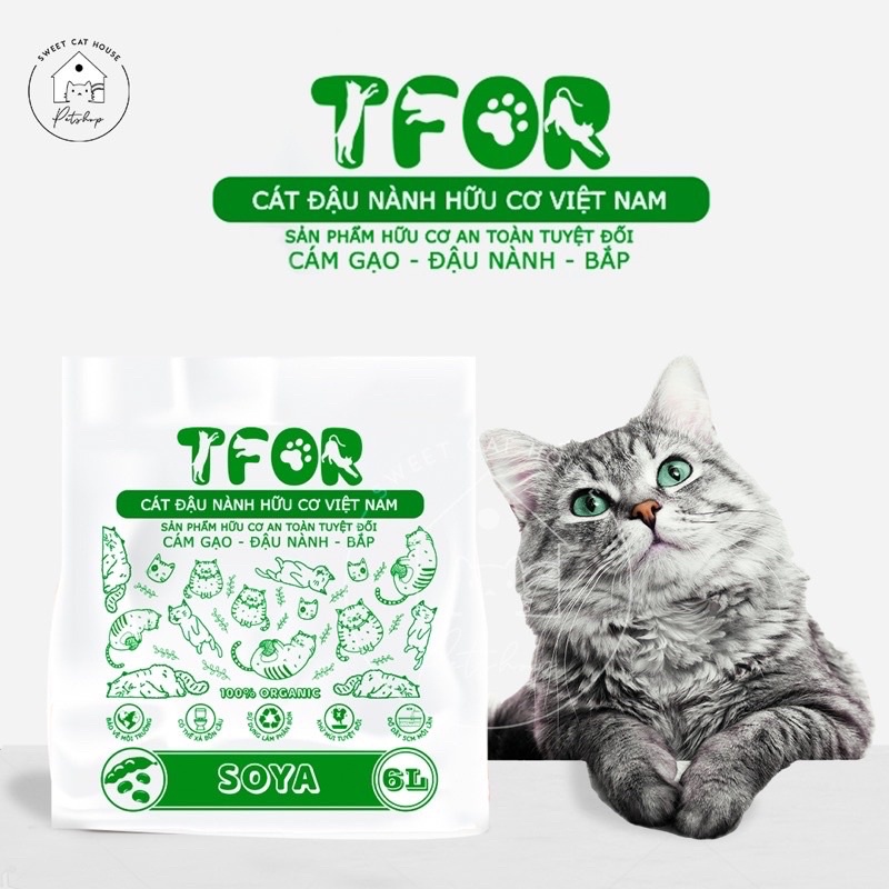 Cát đậu nành Tofu hữu cơ TFOR ORGANIC cho mèo XẢ TRỰC TIẾP TRONG NƯỚC | cát vệ sinh mèo